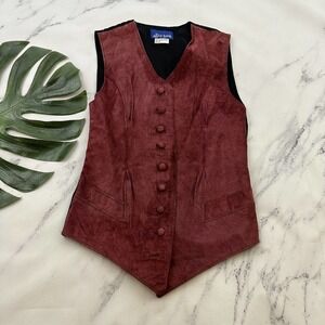 She Said Womens Vintage 90s Suede Leather Vest Size S Dark Red Western Indie